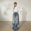 Calça Jeans Wide Leg Lavada Retro Americana Colorida Degradê Estampa de Gato Caimento Reto Venda Direta de Fábrica Feminina