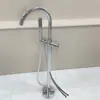 Grifo de Bañera de Pie Color Bronce Gunmetal Columna Cubo de Madera Lateral para Tanque Lavabo Montaje en Pared Cabezal de Ducha Independiente Frío y Caliente