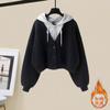 Traje Estilo Leche para Primavera y Otoño para Personas Bajas Sudadera con Capucha Falsa de Dos Piezas para Mujer Conjunto de Dos Piezas de Pantalones de Pierna Ancha Casuales Deportivos