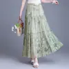 Falda de Malla Nueva Estampada Primavera/Verano 2026 para Mujer, Estilo Fresco Artístico Holgado, Falda de Línea A Floral con Cintura Elástica