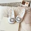 Sapatilhas Quadradas Estilo Francês para Mulheres, Novo Modelo Primavera/Verão 2026, Slip-Ons com Strass, Sapatos de Solado Macio para Combinar com Saias