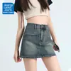 Falda de mezclilla retro sexy para mujer para evitar la exposición 2025 Tendencia de verano Nueva falda línea A de cintura alta que cubre las caderas