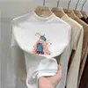 Camiseta casual de manga comprida infantil, novo estilo 2026, camada interna quentinha para meninas, top com gola alta e meio zíper em fleece dupla face