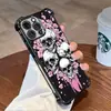 Sitio Web Independiente Flor de Cerezo Rosa Calavera Funda Creativa para Teléfono para iPhone 17, Cubierta Protectora Transparente Galvanizada para 15 Pro