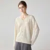 Cárdigan de cachemir 100% puro con cuello en V para mujer, nuevo estilo otoño e invierno, suéter de punto con borde de encaje, top casual de manga larga, camiseta básica