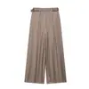 Estoque do Fabricante Atacado Roupas Femininas 2025 Novo Estilo Europeu e Americano Calças de Perna Larga da Moda com Cinto, Textura de Cetim de Seda