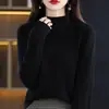 Suéter de Punto sin Costuras 100% Lana para Mujer, Nueva Camisa Base de Cuello Medio para Otoño e Invierno, Estilo para Viajar al Trabajo