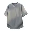 Nova Camiseta de Malha Masculina de Manga Curta com Decote V Cor Sólida Estilo Old Money 2026 Verão com Toque de Luxo, Caimento Solto, Blusa Tendência Plus Size