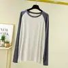 Camiseta modal raglan de manga longa para mulheres, coleção primavera/verão 2026, modelagem solta, base de gola redonda, top interno feminino, camiseta color block