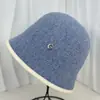 Sombrero de Pescador Estilo Coreano Estilo Fragante para Mujer Otoño e Invierno Estilo Occidental Todo Fósforo Sombrero de Cubo Tejido para Cara Pequeña Cálido Borde de Cuero Sombrero de Cubeta