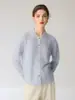 Novo Modelo 2026 Cardigan Listrado 100% Caxemira com Gola Polo para Mulheres, Tricô Soltinho de Manga Longa para Primavera e Outono
