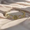 Pulseira Aberta Tendência Europeia e Americana Elegante em Aço Inoxidável com Coração Vazado Criativa Simples em Formato de C Coração de Pêssego para Mulheres