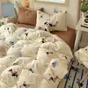 Nanjiren Gatito Algodón Lavado Artesanía Hogar Juego de Cuatro Piezas Lindo Dormitorio Sábana y Funda de Edredón Individual Juego de Tres Piezas