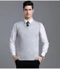 Colete suéter de lã masculino gola V cor sólida outono e inverno suéter masculino sem mangas colete suéter 680#