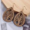 Aretes de madera más vendidos de comercio electrónico transfronterizo, moda europea y americana, aretes de madera geométricos huecos exagerados hechos a mano