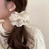 Estilo Coreano Chica Dulce Estilo Crema Diamante Caliente Encaje Cuerda para el Cabello Diseño Pesado Cuadros Azul Leche Encaje Cuerda para el Cabello para Mujeres