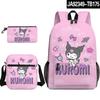 Mochila escolar para niños Sanrio coolomi kuromi con estampado 3D, estuche para lápices, bolso de hombro, juego de tres piezas