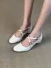 Zapatos Mary Jane retro franceses de cuero genuino con correa cruzada para mujer, con plataforma interior para aumentar altura, punta redonda, apertura poco profunda, cómodos para ir al trabajo, zapatos pequeños de cuero