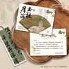 Cartão de Saudação Estilo Antigo para o Festival do Meio Outono, Cartão de Decoração de Presente Estilo Chinês, Design de Cartão de Descrição de Comida para Bolo da Lua e Biscoito de Gema de Ovo