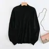 Suéter de Renda com Gola Alta Meia para Roupas de Exterior Femininas Outono e Inverno 2024 Novo Estilo Estilo Estrangeiro Camisa Base Solta