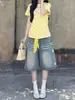 Shorts de verano de mezclilla para mujer talla grande, estilo vintage americano, pantalones rectos de pierna ancha de cintura alta holgados y adelgazantes, de longitud media, para mujeres de talla grande
