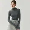 Lavável à Máquina! Camisa Base de Lã Yangzi Fio Penteado Sem Costura Calibre 18 Feminina Gola Alta Slim Fit Alta Elasticidade