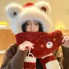 Bonito Sombrero de Oso para Mujer, Nuevo Estilo de Invierno, Felpa, Cortavientos, Engrosado, Cálido, Adelgazante de Rostro, Protector de Orejas, Gorro Bufanda