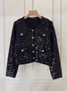 Francês M Home 2025 Início da primavera Chanel Style Novo pescoço redondo lantejoulas pérola fivela design casaco cardigan de malha para mulheres