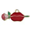 Accesorios para Joyería DIY Corazón Rojo y Rosa Día de San Valentín Rosa Esmalte Aleación Colgante Pulsera Encanto Pendientes Llavero