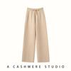 Calça Xadrez Espessa de Tecido Air Layer Estilo Coreano Cor Sólida Calça Reta de Malha Cashmere Feminina Casual Emagrecedora Versátil