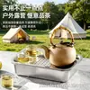 Bandeja de té de acero inoxidable con drenaje, mesa de té pequeña para el hogar con drenaje de agua, juego de té Kung Fu, juego de bandejas de doble capa para exteriores