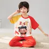 Pijama de Menino 2026 Verão Manga Curta Calça Longa Algodão Puro Novo Estilo Alunos do Ensino Fundamental Meninos Desenho Animado Gola Redonda Conjunto de Roupas para Casa
