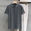 Camisa Polo Masculina Casual de Negócios Estilo Britânico Tendência Gola Ice Silk Manga Curta Camiseta de Verão com Gola Manga Meia