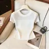 Blusa de malha de seda gelada estilo coreano de manga curta para mulheres, novo modelo de verão 2026, slim fit, elegante, texturizada, camiseta com ombro normal