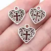 16x15mm 1.2g Prata Antiga Cruz Coração Retro Europeu e Americano Pingente