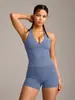 Conjunto de yoga y fitness estilo europeo y americano con cuello halter para mujer, cuello en V, realza el busto, levanta glúteos, para correr, conjunto deportivo de dos piezas
