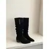 Botas apiladas de doble uso con pliegues estilo francés, botas altas largas para mujer, otoño e invierno 2026, tacón medio grueso vintage, punta fina, botas largas hasta la rodilla