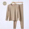 350g Meiyabi Cuello Redondo Pequeño Terciopelo Alemán Ropa Interior Térmica Seda Cachemir Ropa de Otoño y Pantalones Traje de Hombre