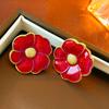 Brincos de flor com gota de óleo e agulha de prata, moda retrô, brincos de temperamento de alto senso, brincos medievais vintage, atacado