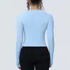 Nueva Camiseta Deportiva Transfronteriza Nude para Cintura Adelgazante de Manga Larga Transpirable para Yoga, para Correr, Entrenar, Fitness, Top para Mujer