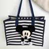 Bolsa de Gran Capacidad para Viajes Diarios para Mujer 2025 Nueva Bolsa de Lona Rayada Bolsa de Hombro Tote con Dibujo de Mickey Bolso de Mano Versátil
