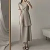 Conjunto de Vestido de Dos Piezas para Mujer, Moda Coreana de Dongdaemun, Alta Calidad, Elegante, Artístico, Sencillo y con Estilo, con Falda Plisada