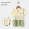 Conjunto de Gasa para Bebé, Ropa de Casa para Bebé, Conjunto de Top de Manga Corta de Doble Capa de Algodón Puro y Shorts, Ropa de Verano con Aire Acondicionado para Niños y Niñas