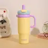 Taza Aislada Nueva y Elegante de Alta Capacidad Hecha de Acero Inoxidable 316 con Popote, Adecuada para Uso en Automóvil