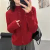 Cárdigan Suéter de Ganchillo Hueco con Pedrería, Cuello Medio Alto, para Mujer, Nuevo Estilo Otoño e Invierno, Corte Holgado, Adelgazante, Chaqueta de Punto de Color Sólido