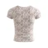 Estilo Europeo y Americano 2026 Verano Nueva Camiseta Base de Encaje, Manga Corta Ajustada Dulce y Picante Ajustada Camiseta Interior B2-A474