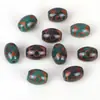 Ágata verde antiguo cuentas viejas de tres ojos cuentas de ábaco viejas cuentas de barril dalomei cuentas cabeza de Buda de tres vías 14 mm