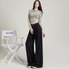 Calça Wide Leg Retrô Azul Claro da High Street Fio Super Macio Dupla Alma Fiação Siro Denim Macio Calça de Arrastar Calça Wide Leg Americana
