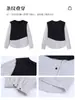 Blusa feminina patchwork falsa de duas peças, novo estilo outono 2026, camisa listrada com design irregular, corte solto, manga longa, adequada para o trabalho