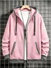 Sudadera con capucha y manga larga para hombre, bordado con logo, de venta caliente transfronteriza, con cordón y cremallera, en colores lisos, adecuada para uso casual y deportivo